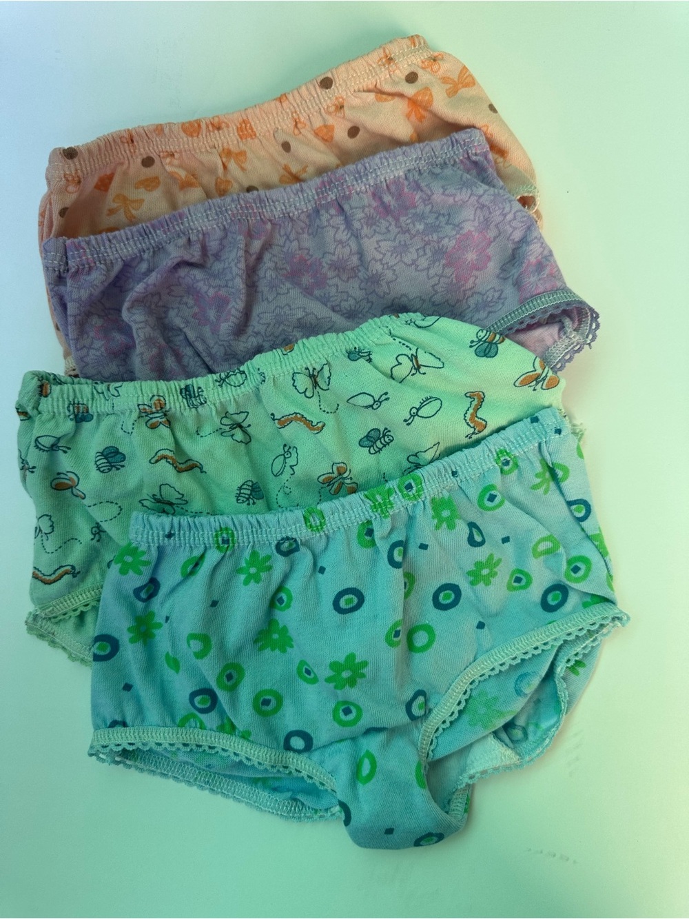 Girls' 4-Pack Printed Cotton Briefs - Pastel Peach, Lavender, Mint & Light Blue